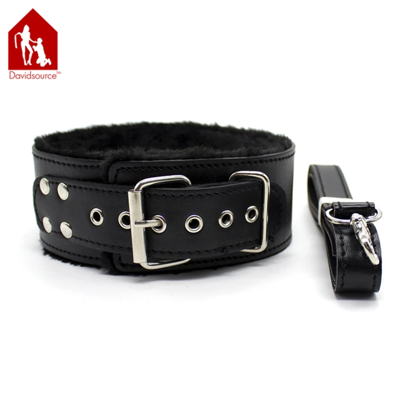 Davidsource пушистый Кожаный ремешок Воротник с кожаным шнурком щенка секс-рабыней