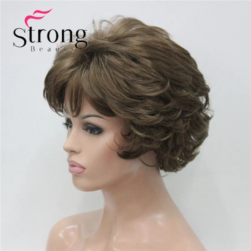 StrongBeauty короткий парик мягкий взъерошенные кудри коричневый выделяет полный синтетические парики выбор цвета