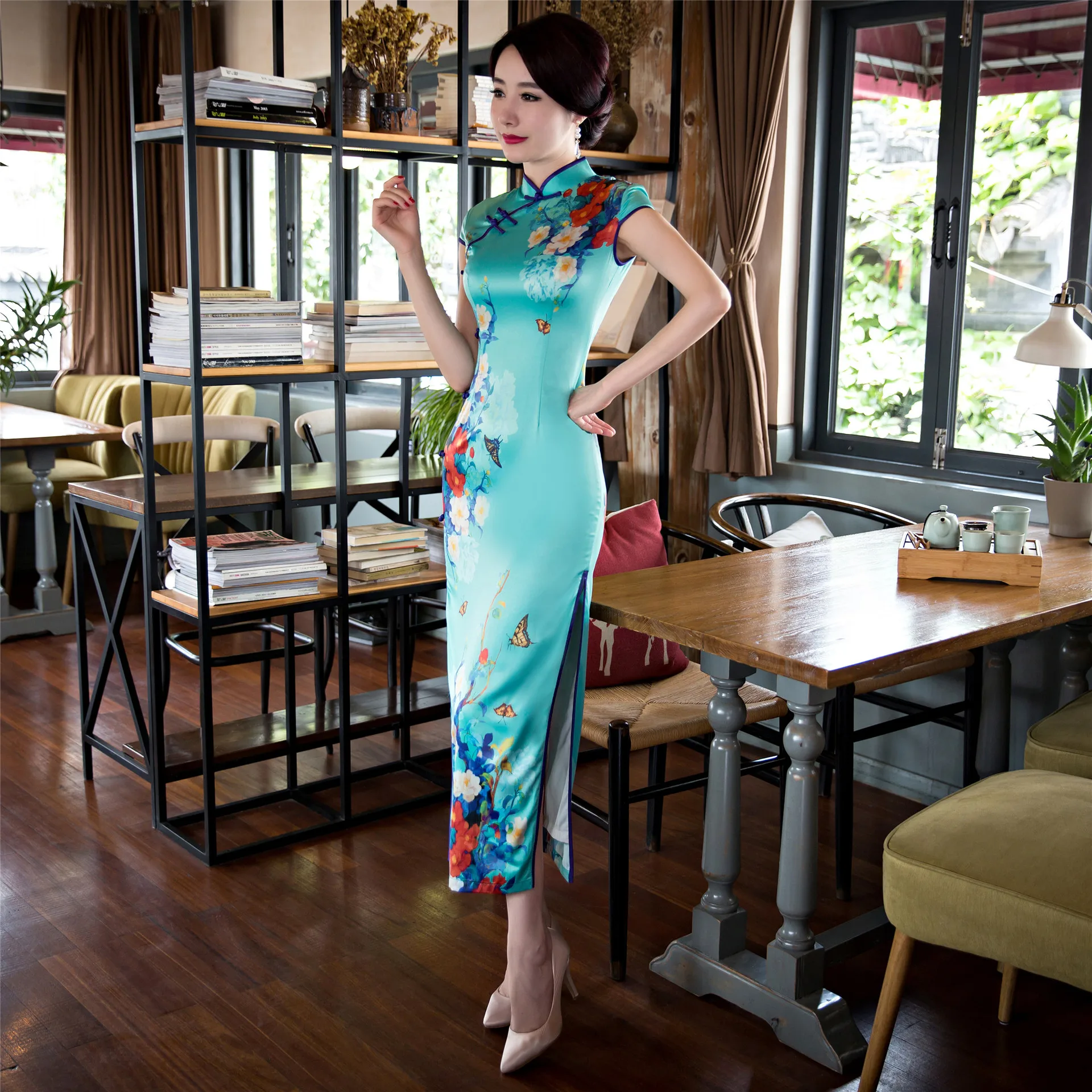 Платье Ципао длинное с принтом|qi pao|long cheongsamcheongsam dress |
