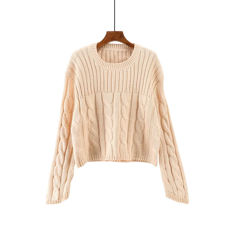 Solid O-neck Twisted Women Knitted Sweater Autumn Full Sleeve Short Style Sweaters and Pullovers Casual Female jumper tops 2018 | Женская