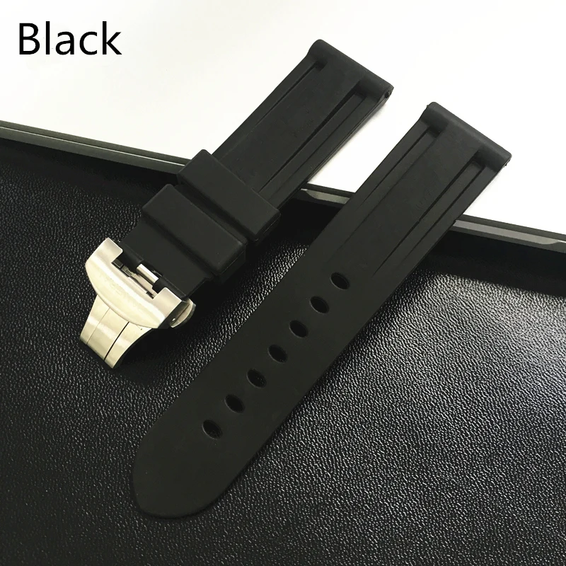 MERJUST 22mm 24mm Black Orange Blue Red Silicone Rubber Whatchband For PAM 44mm Case Watch Strap with Butterfly Buckle engraving