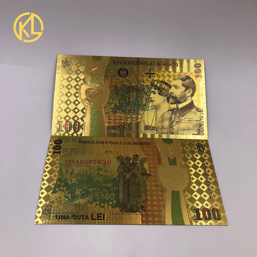 Лидер продаж 1 шт. цветная Золотая банкнота Румынская сувенирная валюта 100 Лэй для