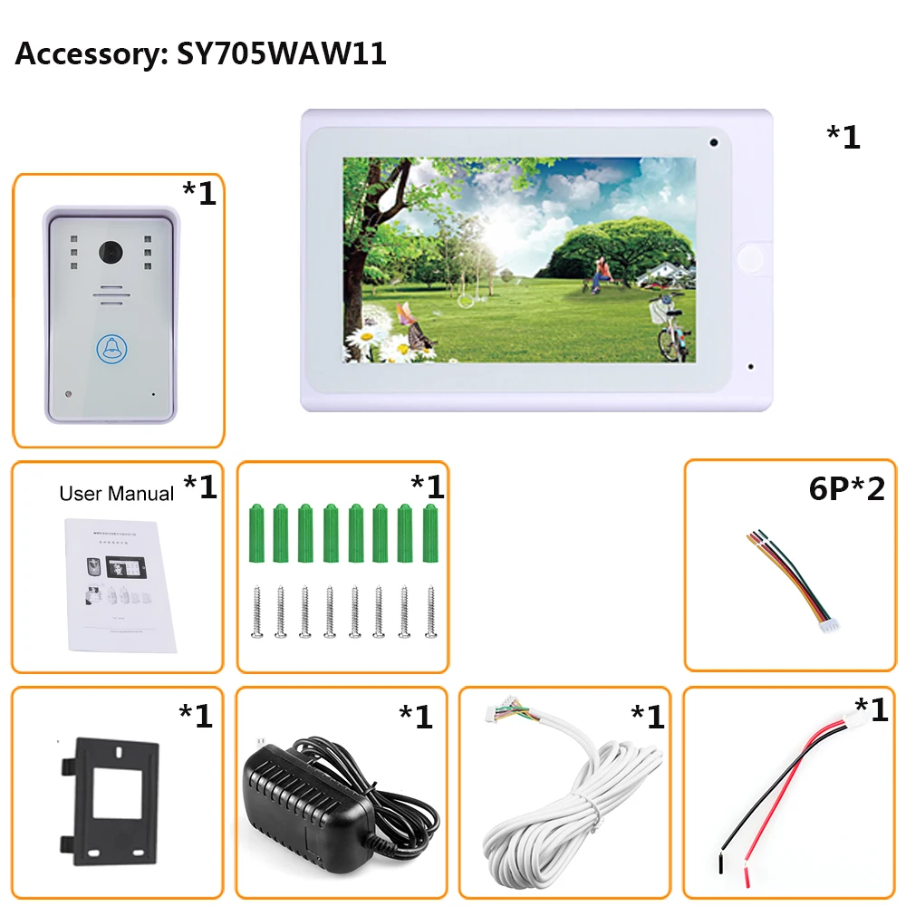 

SmartYIBA 7inch White Wired/Wireless Wifi IP Video Door Phone Doorbell Intercom Entry System with Wired Camera Night Vision