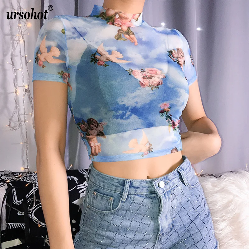 Ursohot/женские короткие топы в Корейском стиле с принтом углов для девочек летняя