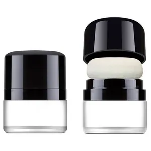 Пустые банки для пудры с зеркальной пуховкой, черная крышка, самодельный компактный косметический упаковочный контейнер для макияжа, бесплатная доставка
