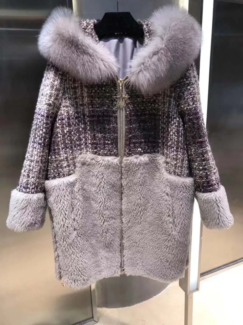 Модное шерстяное пальто abrigos mujer invierno с капюшоном, дизайнерское Женское пальто, воротник из лисьего меха, украшение, casaco feminino, шерстяное пальто