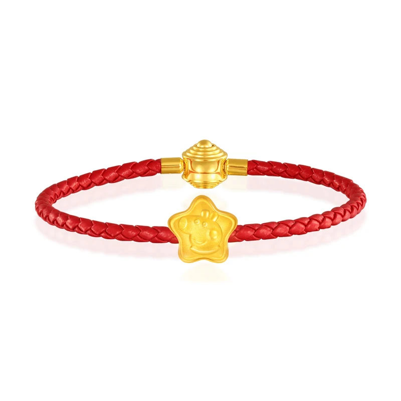 

New Arrival 24K Yellow Gold Bracelet Women 999 Gold 3D Star Pig Bracelet