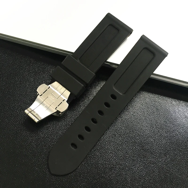 MERJUST 22mm 24mm Black Orange Blue Red Silicone Rubber Whatchband For PAM 44mm Case Watch Strap with Butterfly Buckle engraving