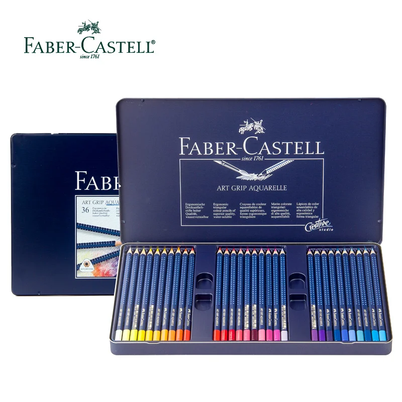 Faber Castell 12/24/36/48/60 Цвета Синий Железный ящик Профессиональный растворимые в воде