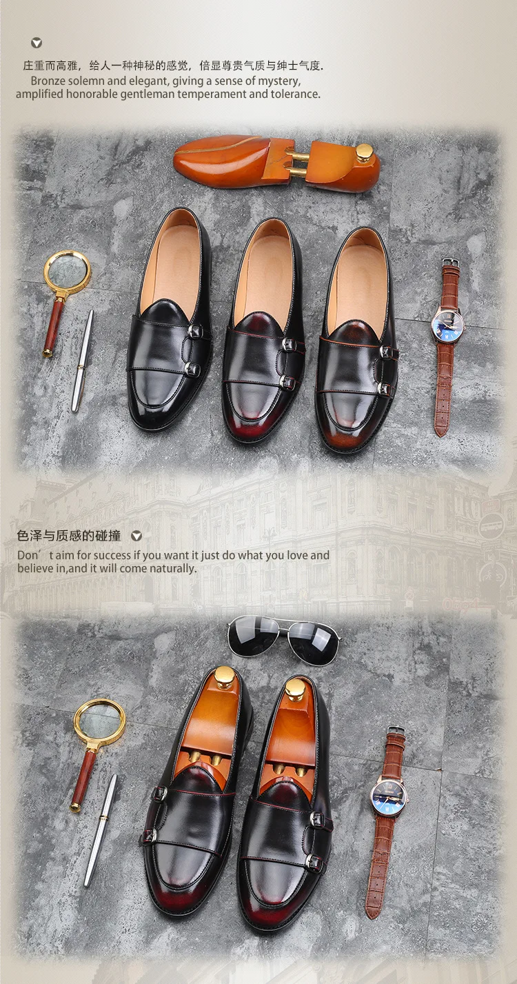 Men PU Leather Loafers Metal Buckle Pointed Toe Shoes Retro Luxury Shoes Men Party Dress Formal Wedding Shoes Zapatos De Hombre