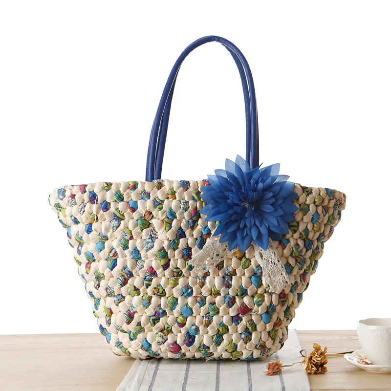 Summer Bags Casual Women Straw Beach Bag Hand Made Colorful Flower Decoration Woven Handbag Rattan For | Багаж и сумки