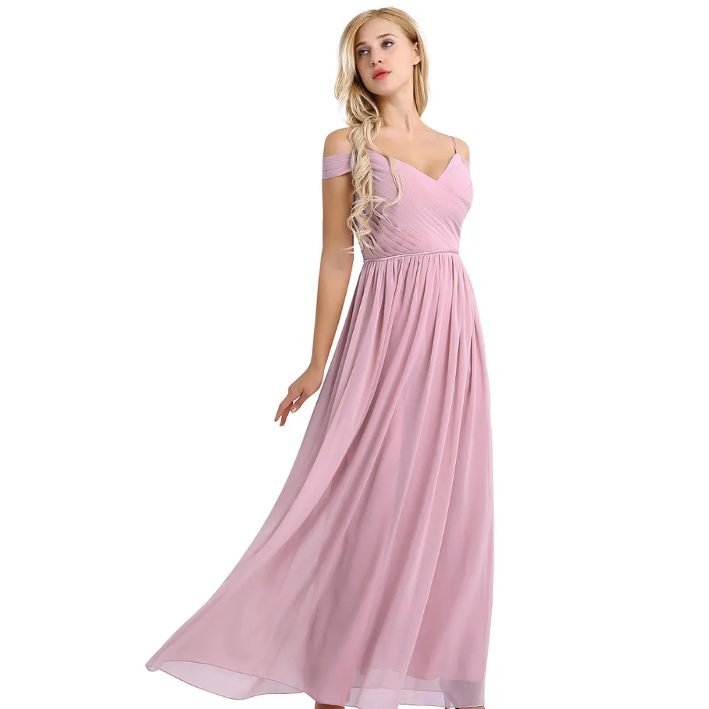 Женское платье Vestido de festa Лето шифоновое с открытыми плечами Плиссированное вечернее платье с v-образным вырезом выпускное платье