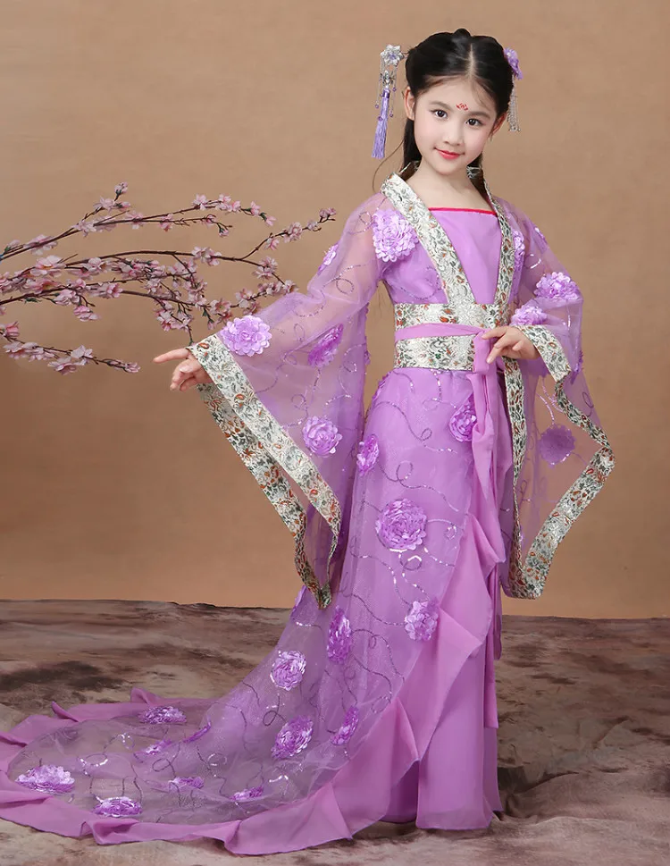 Новая розовая Китайская традиционная одежда hanfu для девочек, праздничные платья для костюмированной вечеринки, костюмы династии Тан для девочек