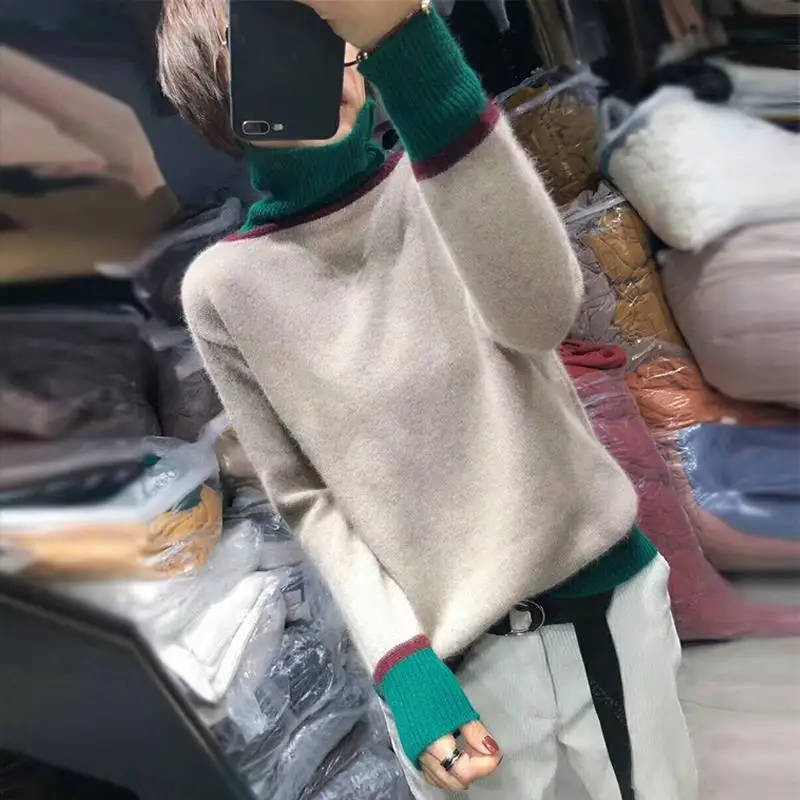 JECH Women Winter Cashmere Turtleneck Patchwork Sweaters 2018 New Fashion Wool Long Sleeve Casual Pullovers Jumper Knitted | Женская