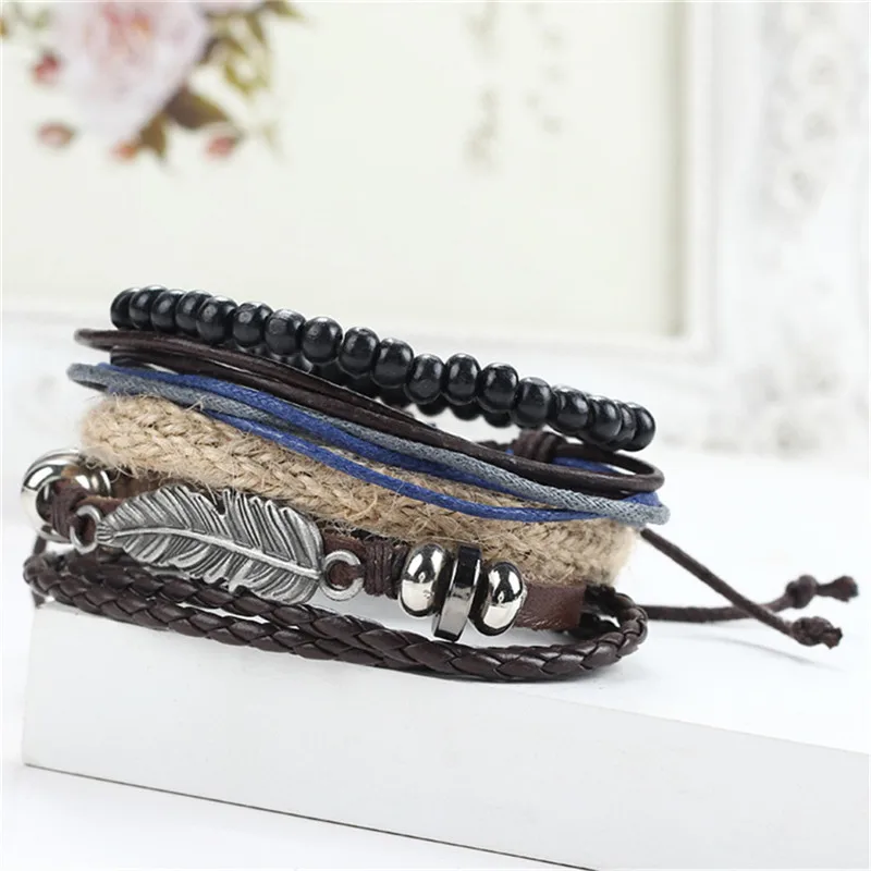 1 шт. Романтический Ангел крылья перо кожаный браслет с бисером многослойные