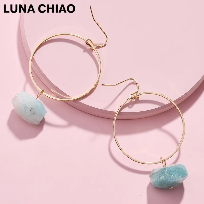 Женские круглые серьги LUNA CHIAO популярные медные подвески с натуральным камнем