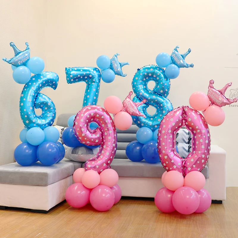 

Воздушные шары для дня рождения, 13 шт./компл., голубые и розовые цифры, фольгированные, 1, 2, 3, 4, 5, 6, 7, 8, 9 лет, украшения для детского дня рождения