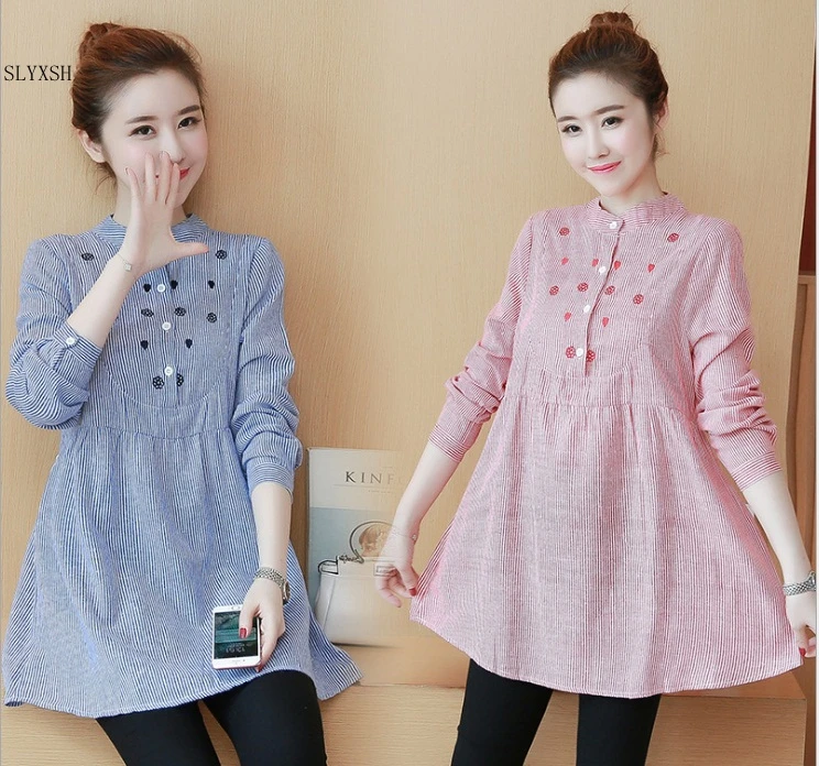 

New fashion Maternity Dress For Women autumn Dress Casual Loose long Sleeve embroideryDress O Neck Dresses