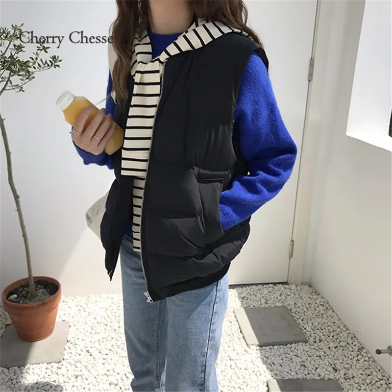 Cherry Chesse Harajuku женский стеганый жилет с карманами на молнии отложным воротником