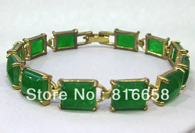 

GREEN Jade beads link cuff bangle bracelet 7.5 inch AAA+