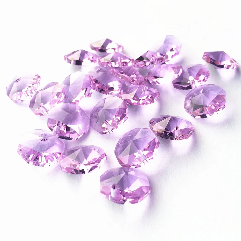 Free Shipping 100pcs/lot 14mm Lilac Crystal Octagon Beads in One Hole For Chandelier Pendants Glass Curtain Supplies | Лампы и