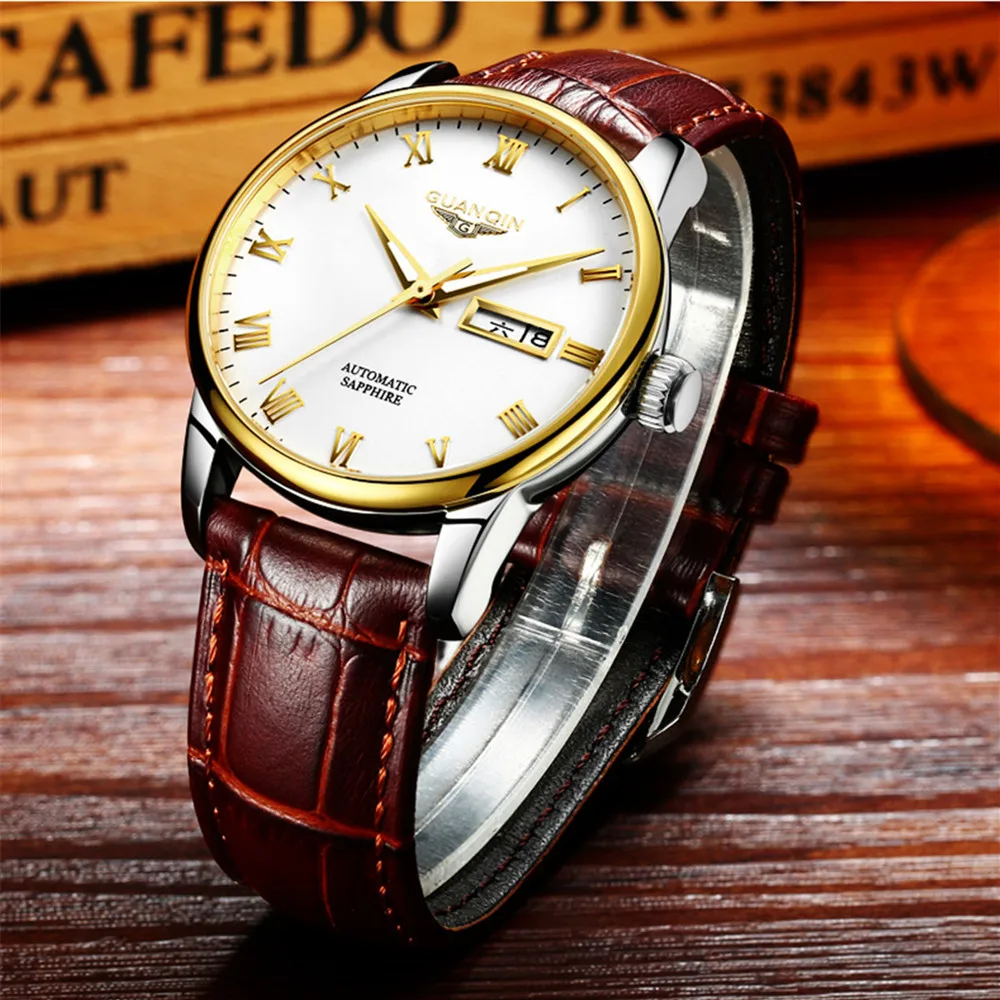 Reloj Hombre GUANQIN автоматические механические светящиеся часы с датой Топ бренд класса