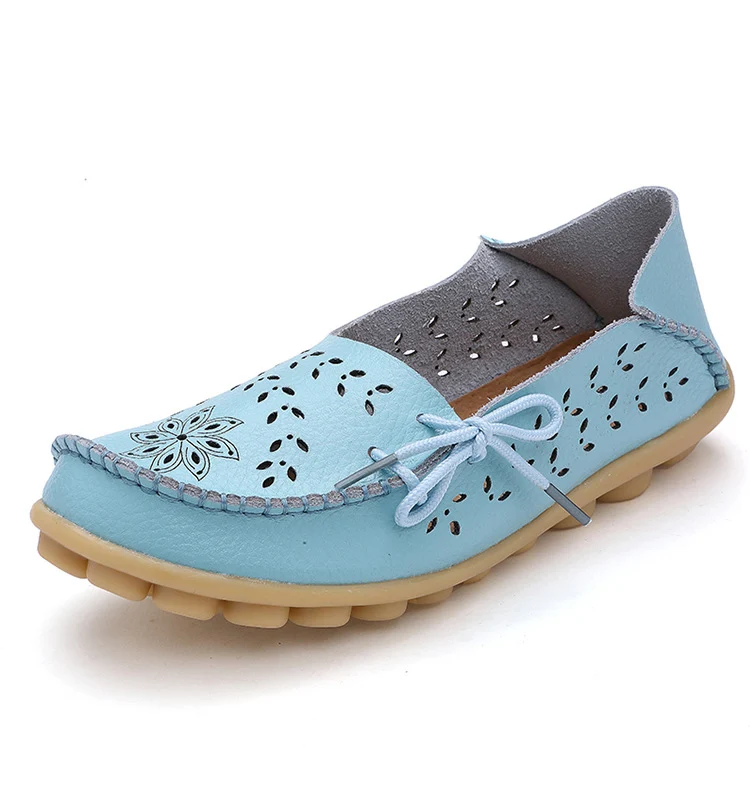 Big size 34-44 spring women flats shoes women genuine leather flats ladies shoes female cutout slip on ballet flat loafers