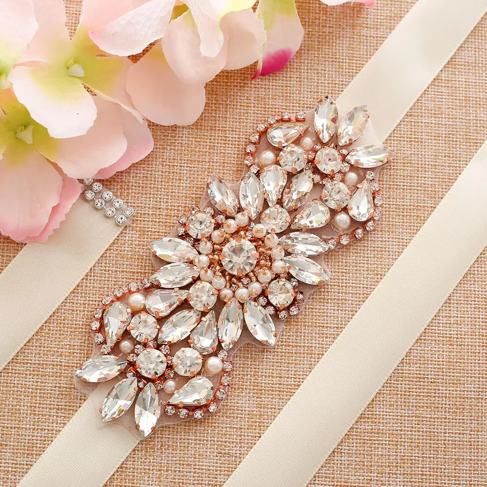 Rose Gold Crystal Bridal Belt Beads Wedding Rhinestones Sash For And Bridesmaid Dresses S212RG | Свадьбы и торжества