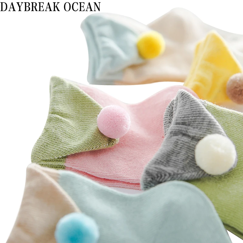 2017 г. модные мягкие хлопковые теплые носки с цветным помпоном для малышей Осень