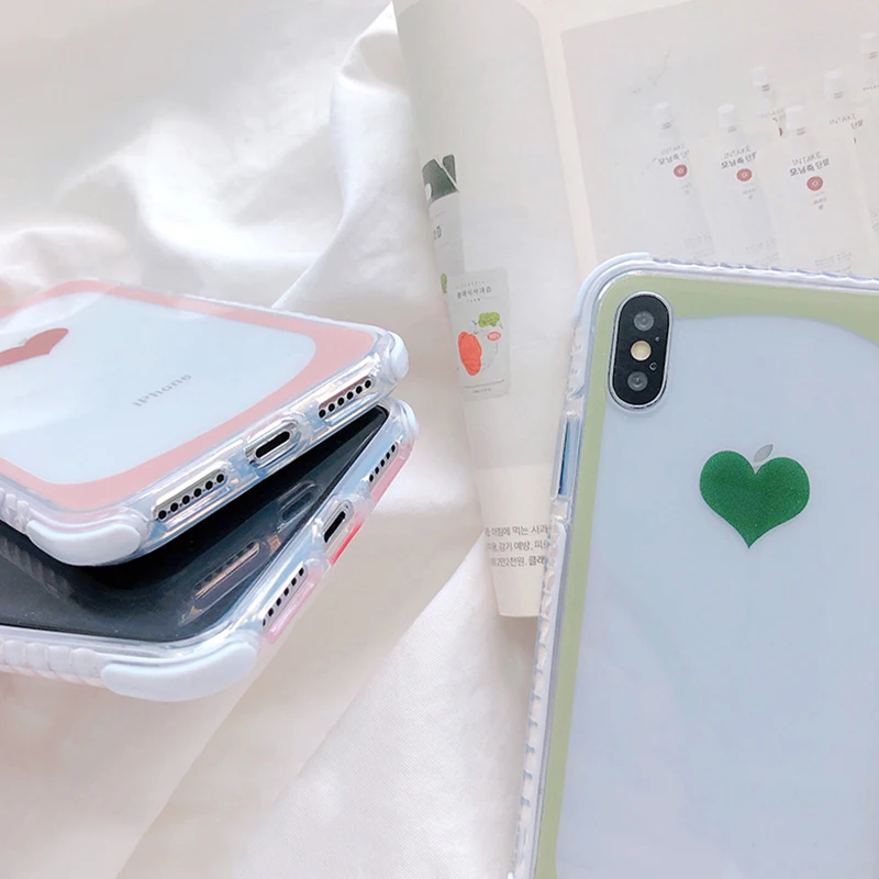 Цветной чехол с сердечком для телефона iPhone 7 8 6 6s Plus Прозрачный X XS Max XR мягкий из