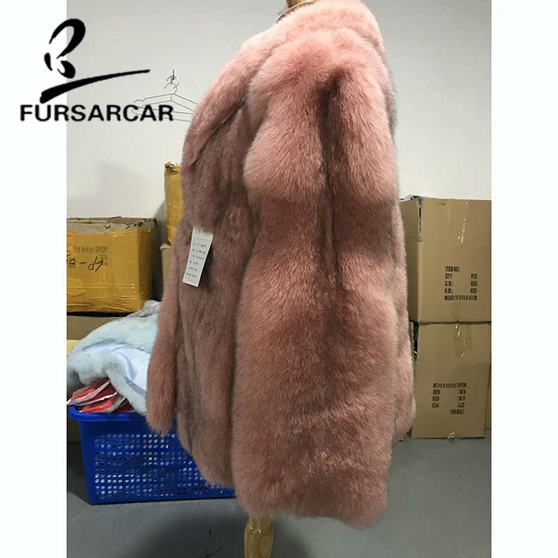 Шуба из натурального Лисьего меха FURSARCAR Роскошная с отложным воротником длиной 70