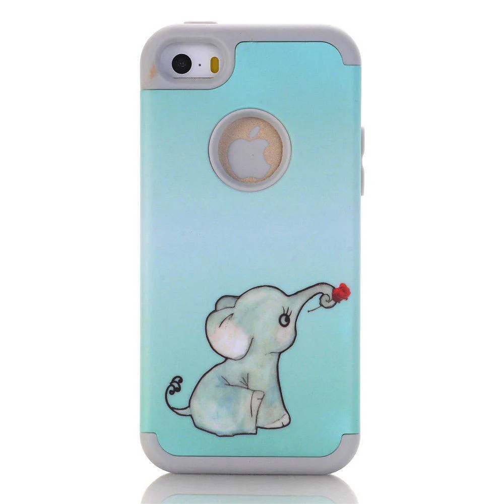 Elephant Grey В виде симпатичных животных, птиц, совы краски для iPhone SE 5S 5C 5 чехол для телефона чехол s резиновый противоударный Гибридный Силиконовый PC Defender - Цвет: Elephant Grey