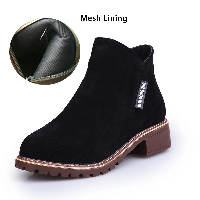 Black(Mesh) Новинка; классические женские ботильоны; зимняя женская повседневная обувь для снежной погоды; женская замшевая обувь на толстом каблуке с теплым мехом и плюшем; женские ботинки - Цвет: Black(Mesh)