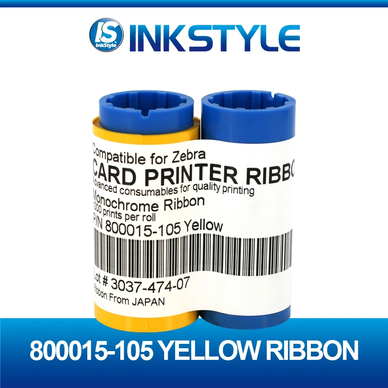 Набор из 2 шт. совместимых лент 800015-105 желтого цвета на 1000 отпечатков для кардпринтеров Zebra P300F P310C P330i P420i P520C P430i P330m.