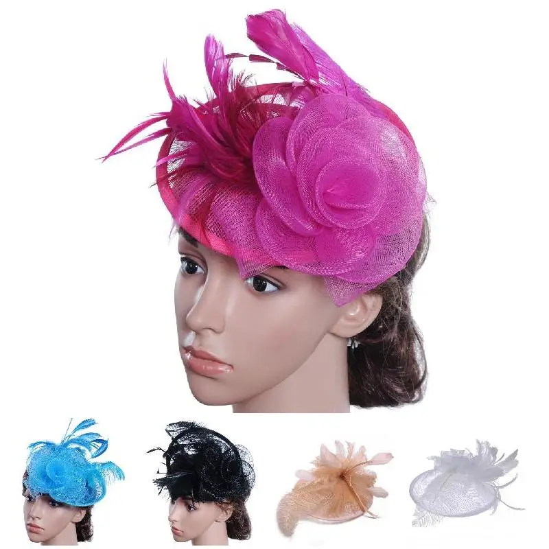 Модная женская Вуалетка с цветочным узором и перьями винтажная Женская