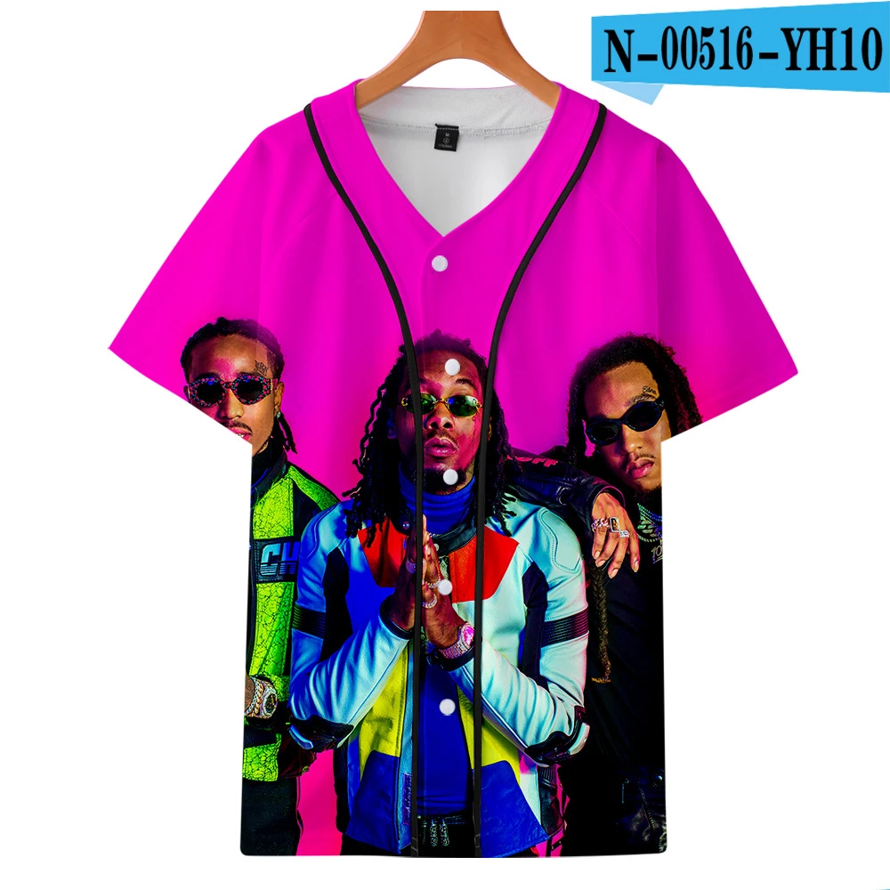 LUCKYFRIDAY Migos Rapper Harajuku 3D бейсбольная куртка с коротким рукавом мужская и женская модная мужская одежда летняя уличная Толстовка - Цвет: N00516