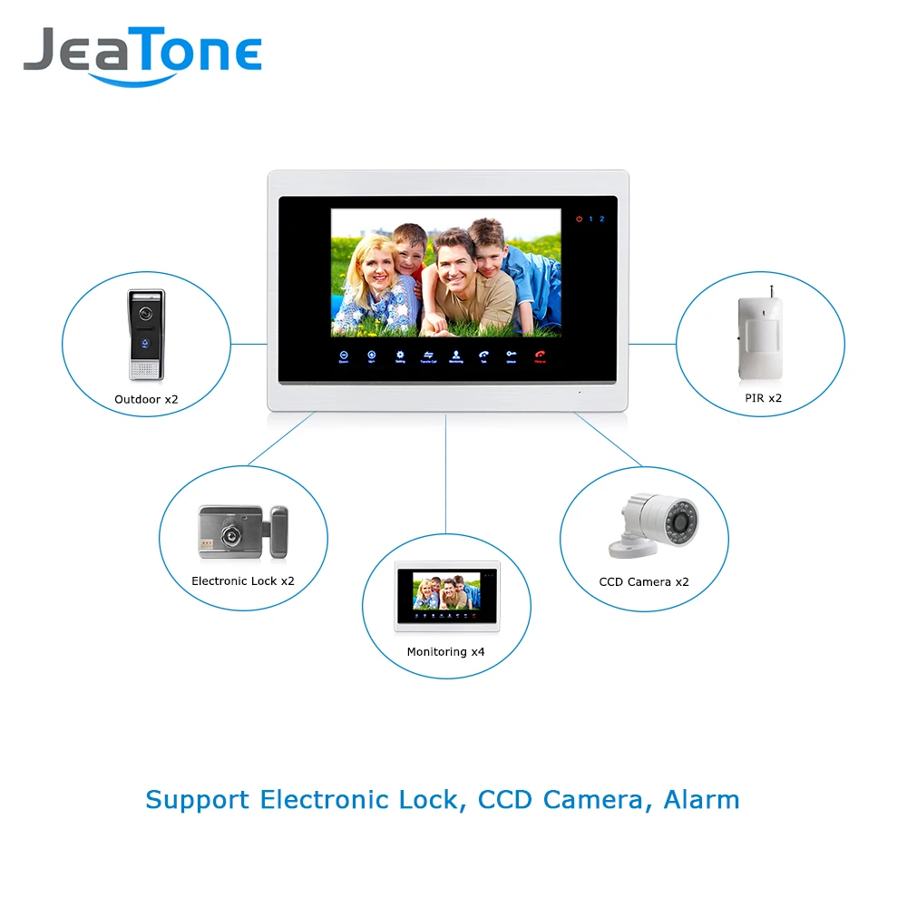 Jeatone New Design 7 inch Wired Video Doorbell Intercom System Support Recording And Photo Taking 1200TVL IR Night Vision Camera |