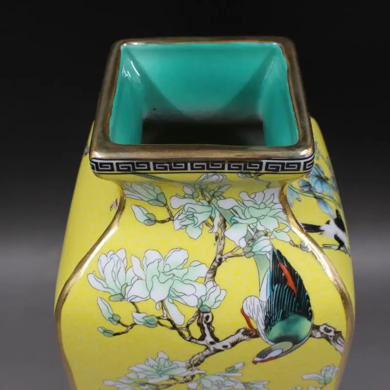 Qing Dynasty Qianlong painted gold enamel flowers and birds square vase antique old goods porcelain household furnishing antiq | Дом и сад