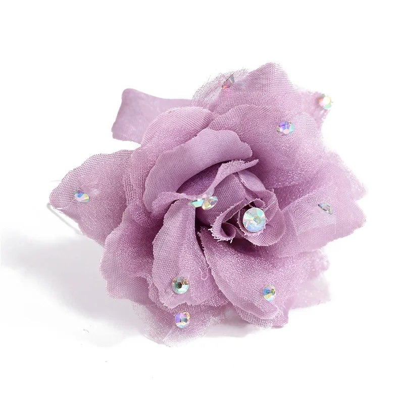 PINKSEE 2 Pcs Organza Fabric Rose Flower Hairpin With Crystal 16 Colors Headwear Bridal Hair Accessory Jewelry tiara de noiva | Украшения и