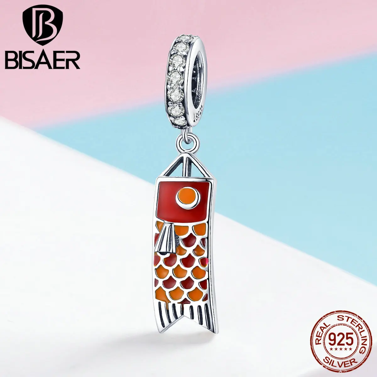 BISAER 925 Sterling Silver Original Design Japanese Carp Streamer Koinobori Pendant Charm for Women Charms Bracelet Gift GXC1085 | Украшения