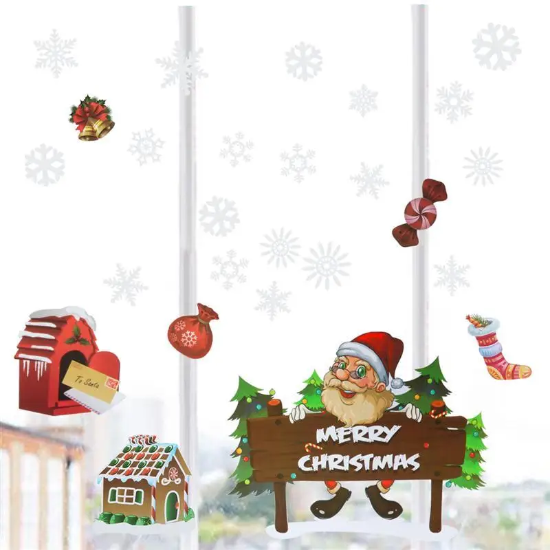 Съемный Рождеством красочные наклейки цепляется Санта Клаус снежинки Стекло