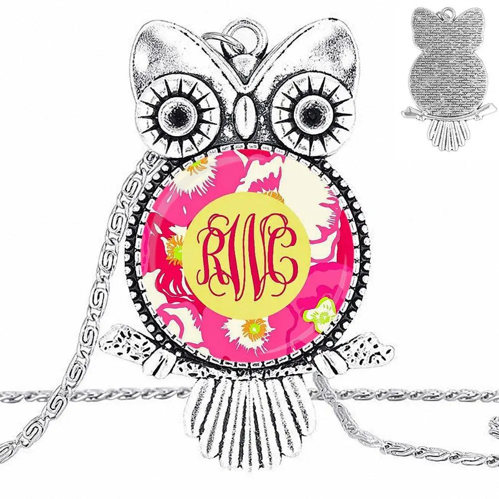 EJ Glaze Monogram Purple Chevron Jewelry Plated Glass Cabochon Choker Long Pendant Owl Necklace For Women Men Party | Украшения и