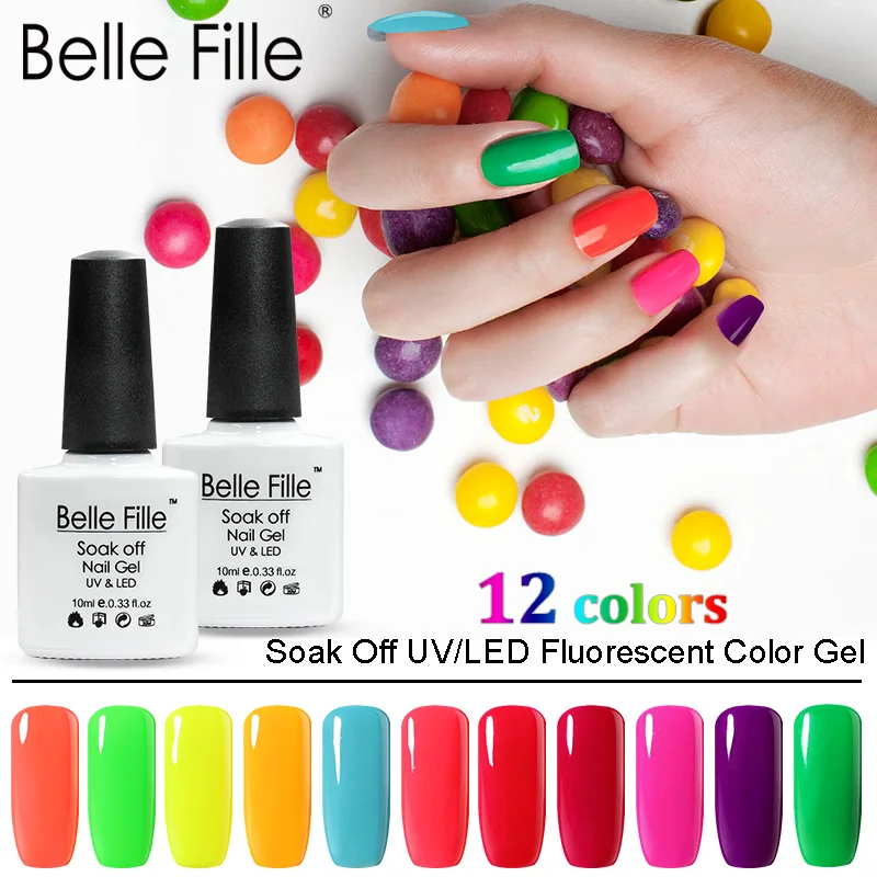 BELLE FILLE 10 мл неоновый цвет серии 6 шт./лот УФ гель для ногтей замочить от лака лак