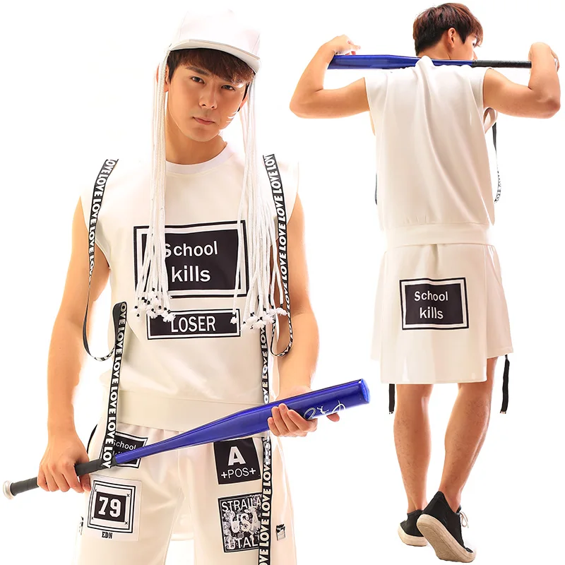 Модные мужские белые костюмы с буквенным принтом для DJ хип хоп джазового танца