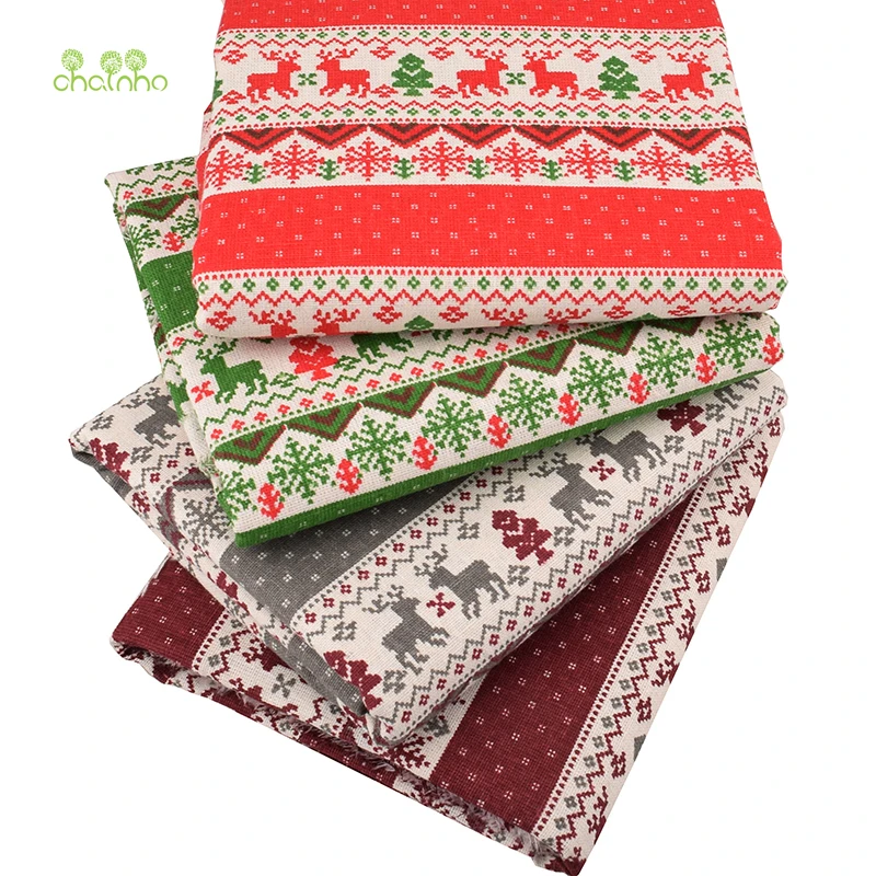 Chainho Рождественская серия напечатанная хлопчатобумажная льняная ткань для DIY