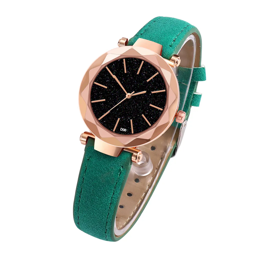 Женские кварцевые часы высококачественные кожаные Голубые Круглые Стеклянные