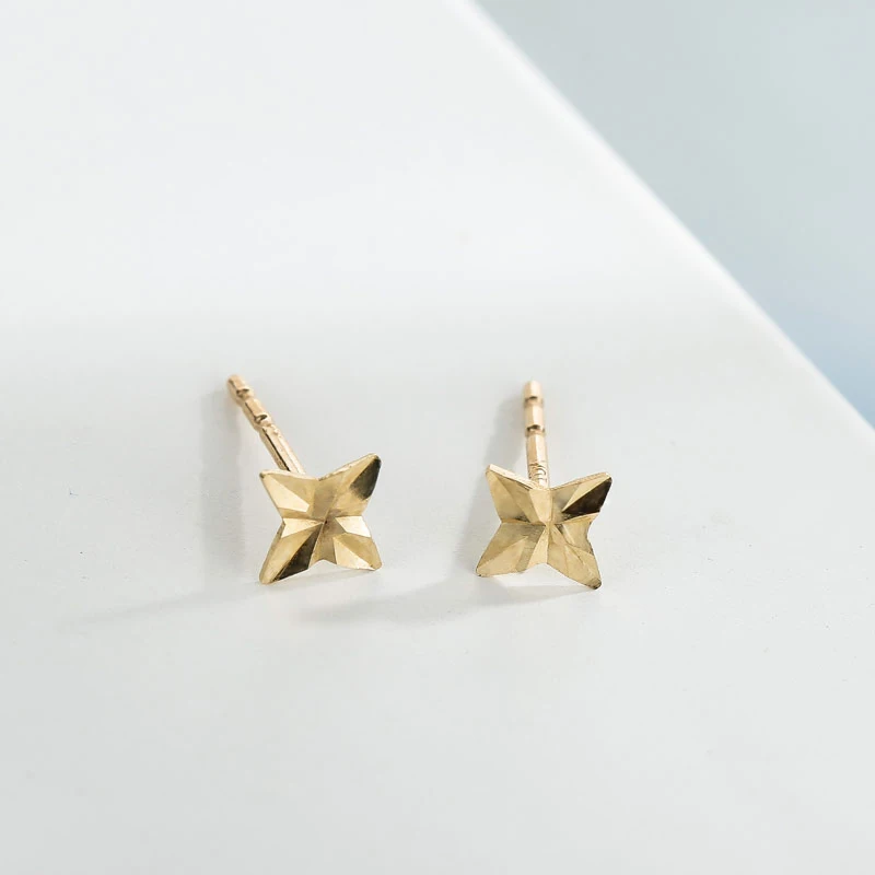 Серебряный нестареющий 9 К желтое золото ромб Серьги гвоздики для Для женщин