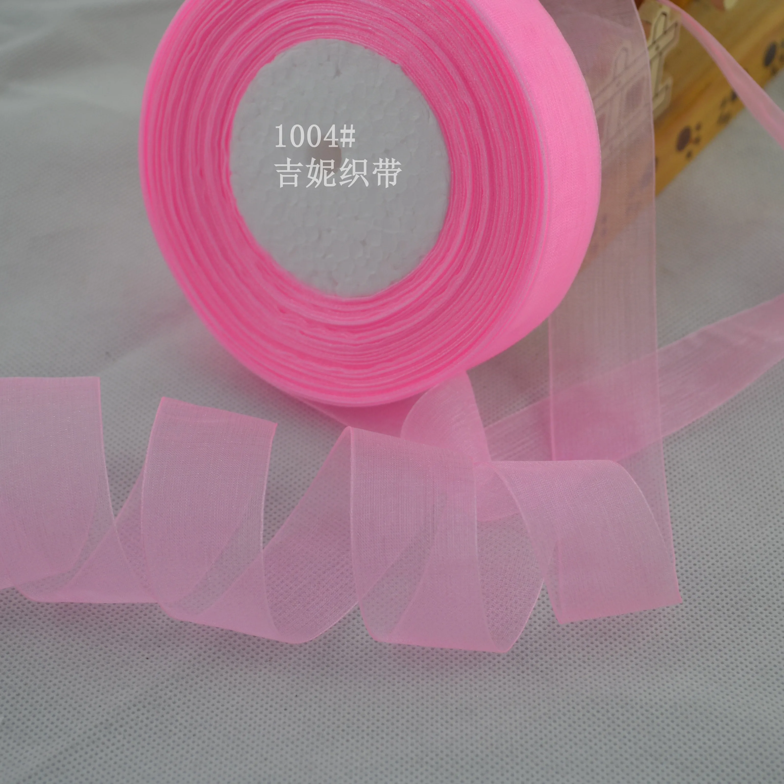 1004 light pink 50 ярдов/рулон) органза лента подарочная упаковка украшения Рождество шелковые ленты кружевной ткани 12/15/20/25/40/50 мм - Цвет: 1004 light pink