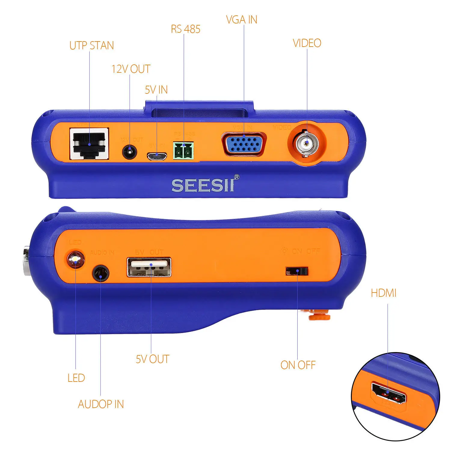 SEESII 5 дюймов 1080P камера тест er монитор TVI CVI AHD VGA HDMI PTZ контроль ЖК экран W/BNC кабель cctv