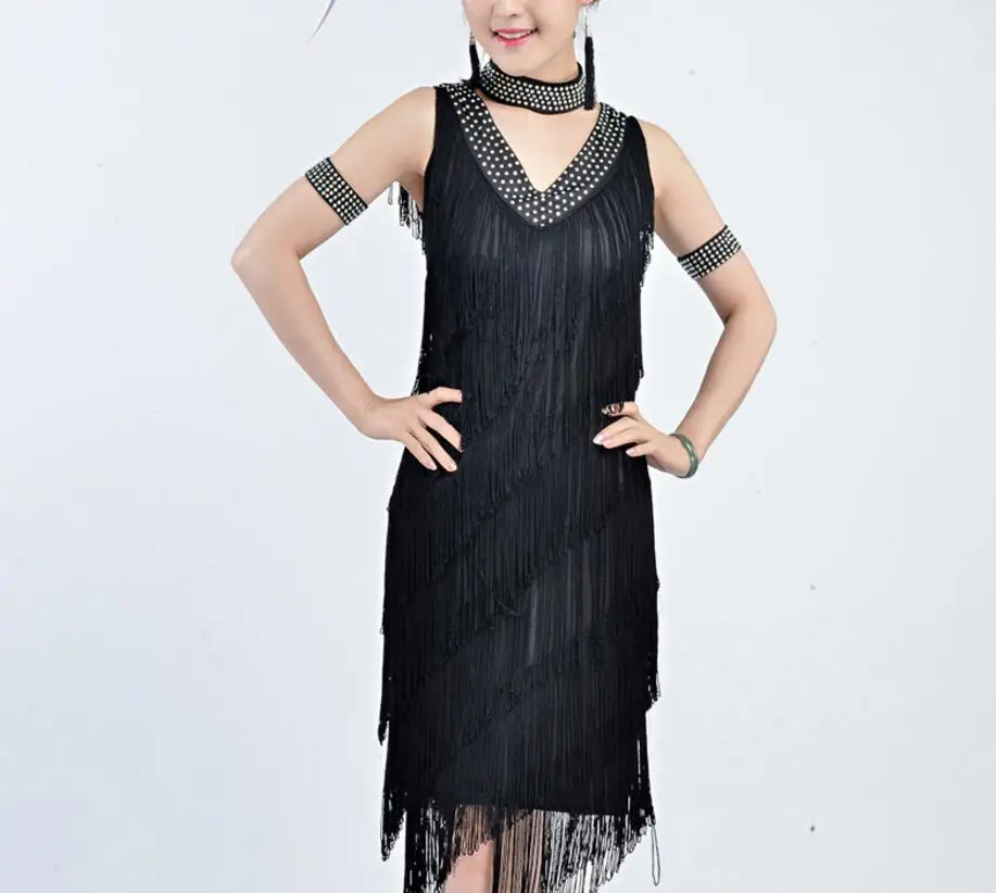 Новое платье для латинских танцев с кисточками без спинки 7 цветов бальных